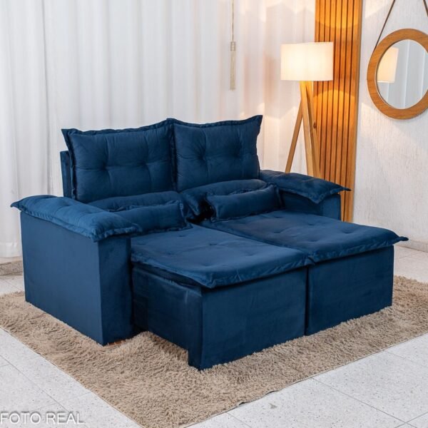 Sofá Retrátil Reclinável Nicole 1.80m Veludo Azul A16