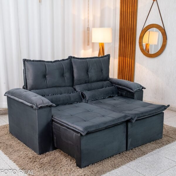Sofá Retrátil Reclinável Nicole 1.80m Veludo Grafite A15