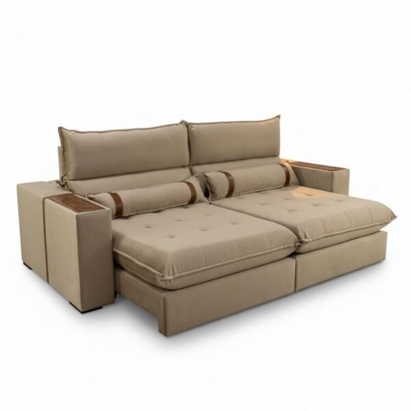 Sofá Retrátil Reclinável Ravello 2.50m Veludo Bege 3040/04 - Espuma D33