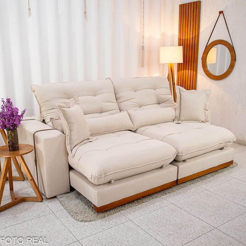 Sofá Retrátil Reclinável Toronto 2.50m Linho Bege 2003 - D33 e Molas Ensacadas - Imagem 2