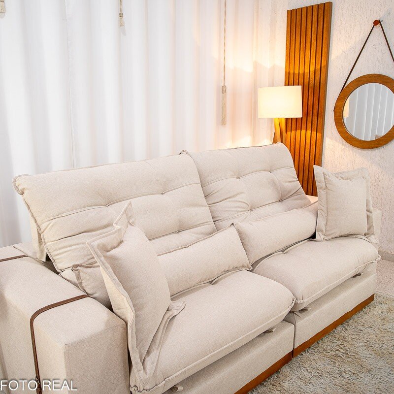 Sofá Retrátil Reclinável Toronto 2.50m Linho Bege 2003 - D33 e Molas Ensacadas - Imagem 7