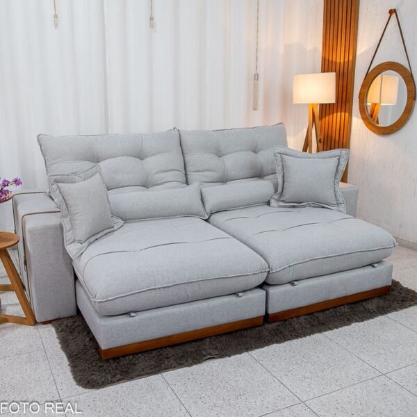 Sofá Retrátil Reclinável Toronto 2.50m Linho Cinza 2005 - D33 e Molas Ensacadas