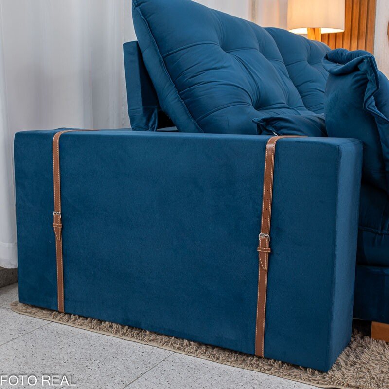 Sofá Retrátil Reclinável Toronto 2.50m Veludo Azul 4061 - D33 e Molas Ensacadas - Imagem 10