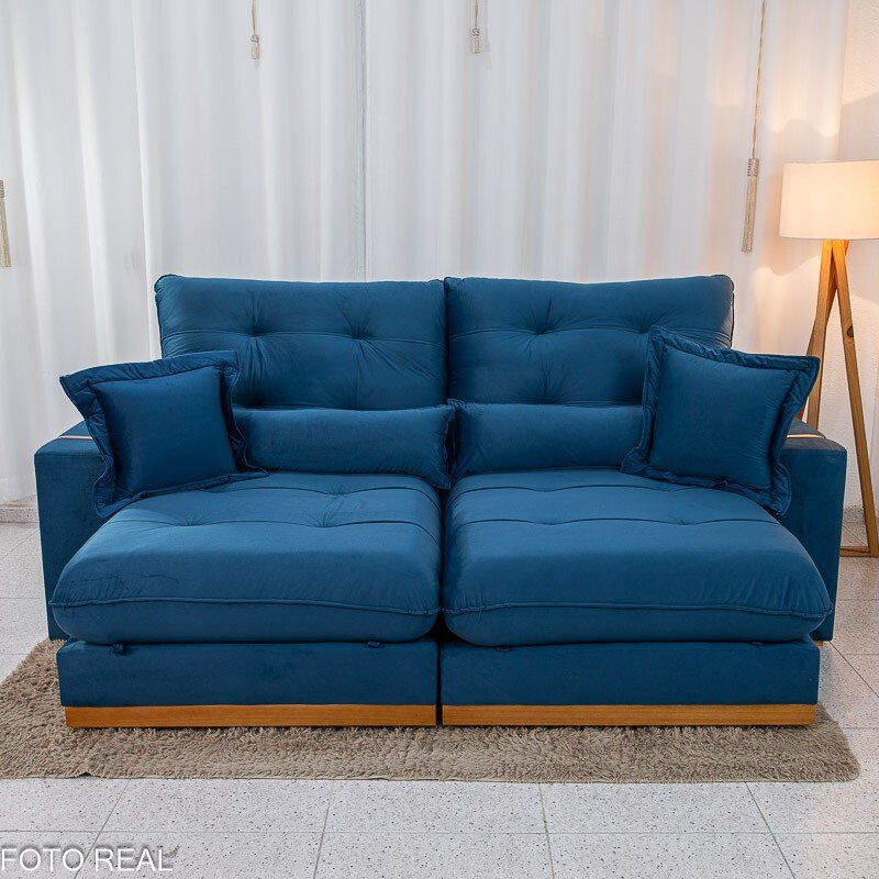 Sofá Retrátil Reclinável Toronto 2.50m Veludo Azul 4061 - D33 e Molas Ensacadas - Imagem 5