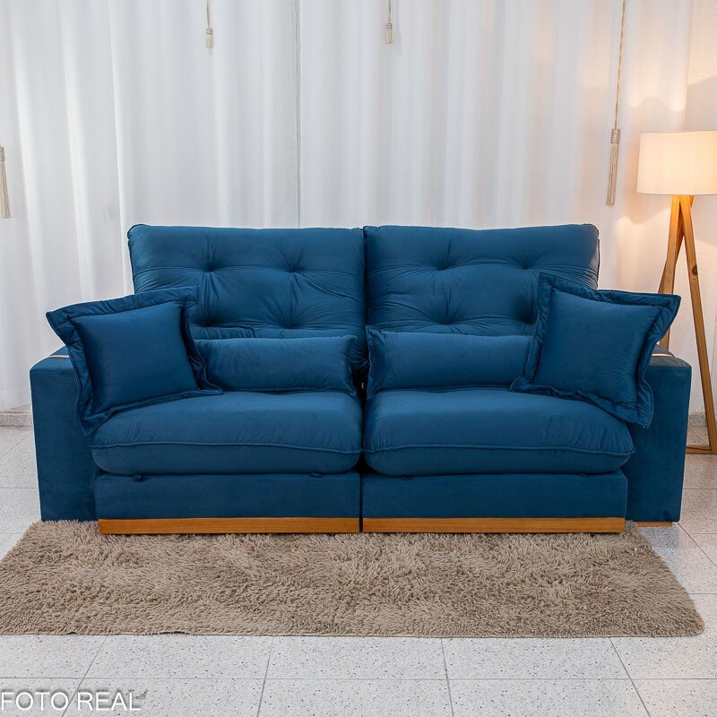 Sofá Retrátil Reclinável Toronto 2.50m Veludo Azul 4061 - D33 e Molas Ensacadas - Imagem 6