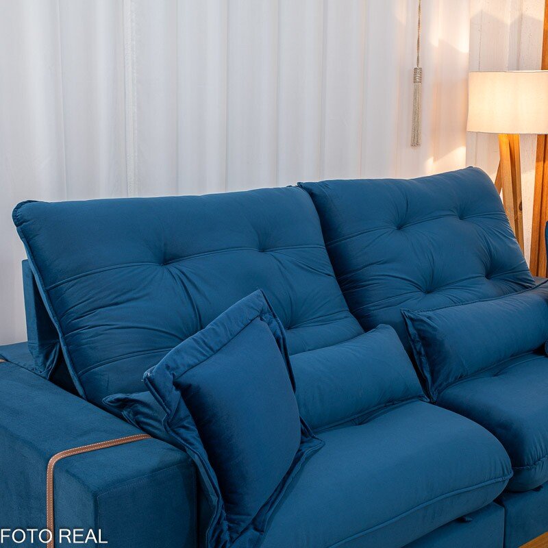 Sofá Retrátil Reclinável Toronto 2.50m Veludo Azul 4061 - D33 e Molas Ensacadas - Imagem 7