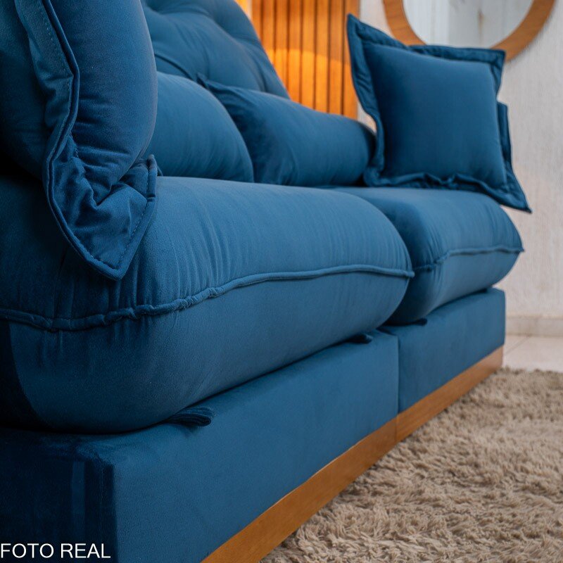 Sofá Retrátil Reclinável Toronto 2.50m Veludo Azul 4061 - D33 e Molas Ensacadas - Imagem 8