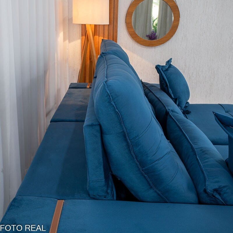 Sofá Retrátil Reclinável Toronto 2.50m Veludo Azul 4061 - D33 e Molas Ensacadas - Imagem 9