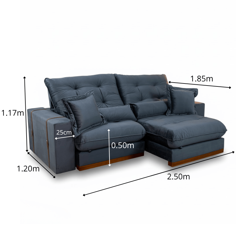 Sofá Retrátil Reclinável Toronto 2.50m Veludo Chumbo 4053 - D33 e Molas Ensacadas - Imagem 2