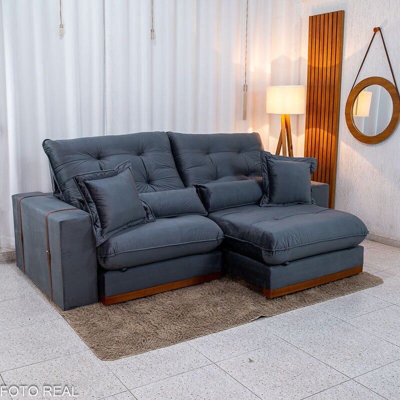 Sofá Retrátil Reclinável Toronto 2.50m Veludo Chumbo 4053 - D33 e Molas Ensacadas - Imagem 4