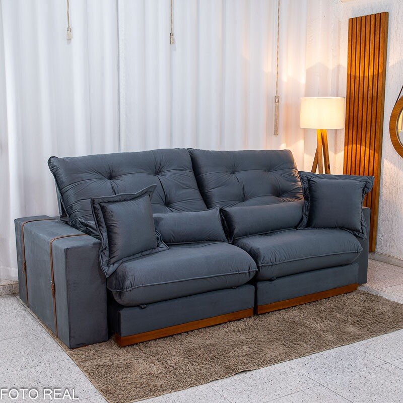 Sofá Retrátil Reclinável Toronto 2.50m Veludo Chumbo 4053 - D33 e Molas Ensacadas - Imagem 3