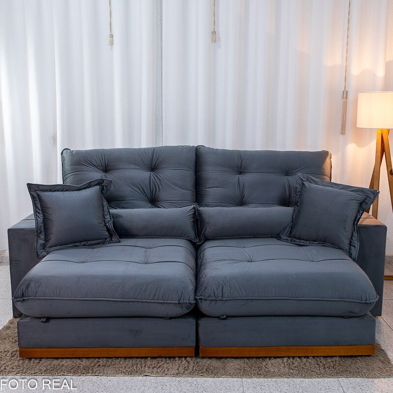 Sofá Retrátil Reclinável Toronto 2.50m Veludo Chumbo 4053 - D33 e Molas Ensacadas - Imagem 5
