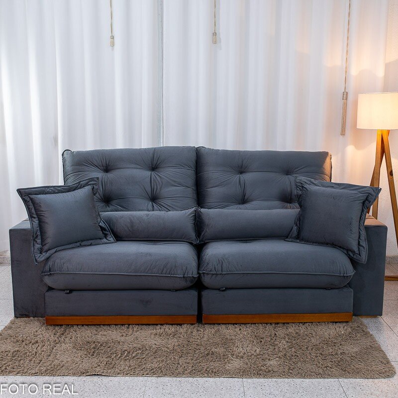 Sofá Retrátil Reclinável Toronto 2.50m Veludo Chumbo 4053 - D33 e Molas Ensacadas - Imagem 6