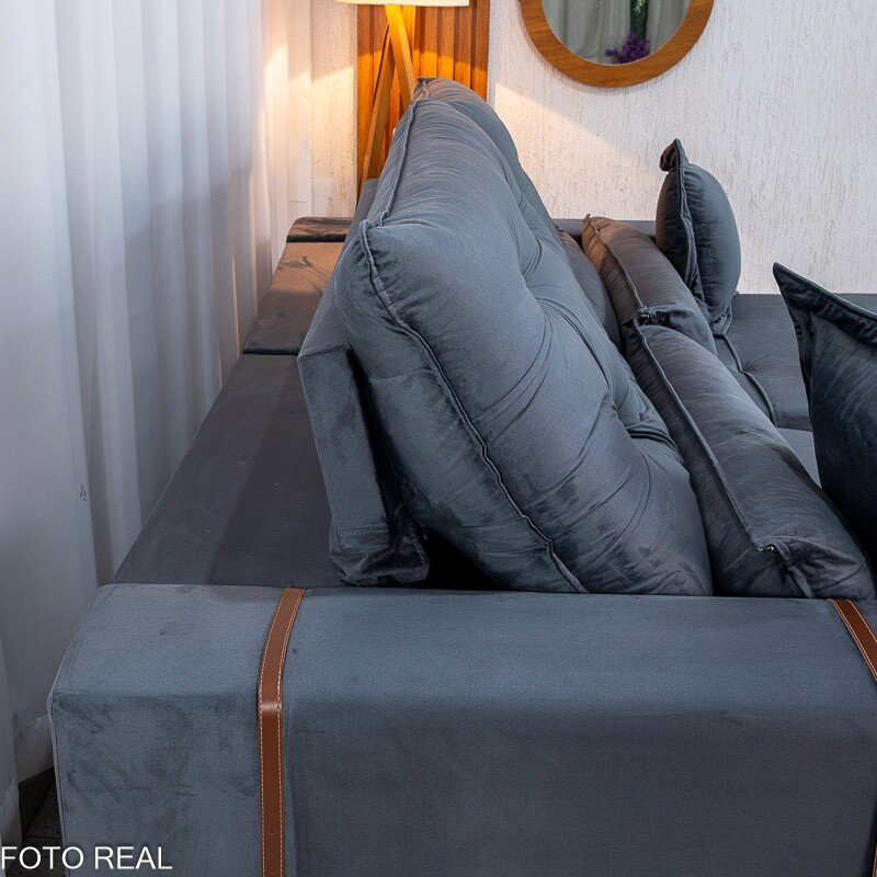 Sofá Retrátil Reclinável Toronto 2.50m Veludo Chumbo 4053 - D33 e Molas Ensacadas - Imagem 9