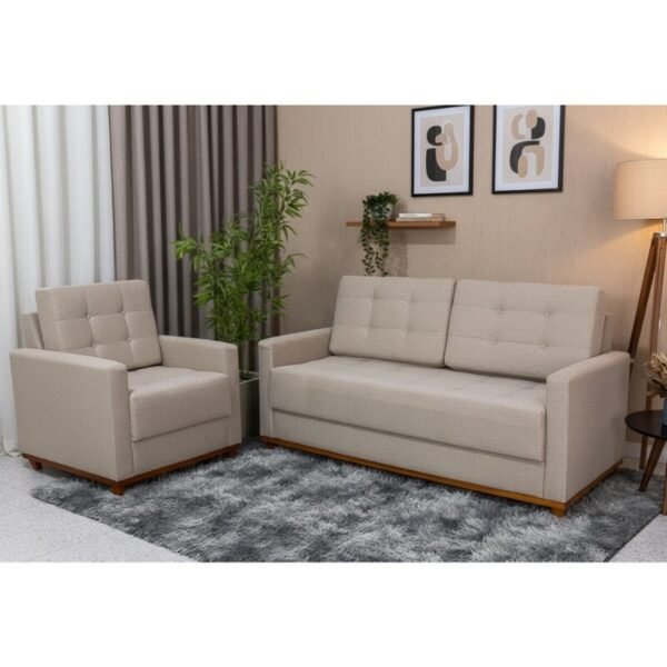 Sofá Áustria 3 Lugares + Poltrona Áustria Linho Bege A57