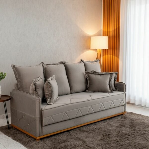 Sofá Vican Larg. 2.00m Veludo Capuccino 5003 - Molas Bonnel