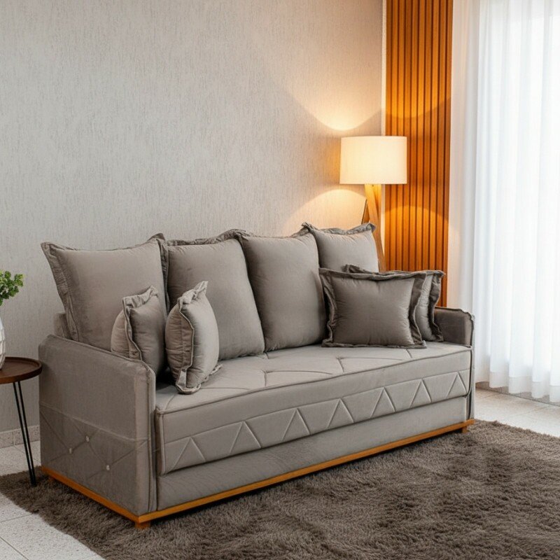 Sofá Vican Larg. 2.00m Veludo Capuccino 5003 - Molas Bonnel