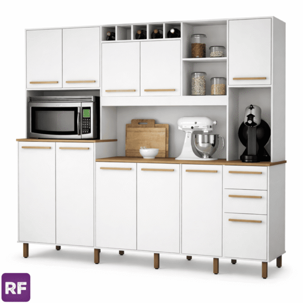 Armário Cozinha Petra Branco/Cinamomo 11 Portas 2 Gavetas Larg. 2.18m - Valdemoveis