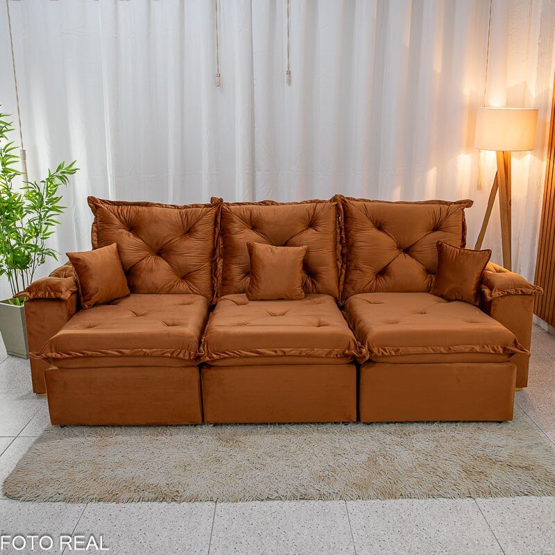 Sofá Retrátil Reclinável Porto Madri 2.70m Veludo Terracota - (SEM ALMOFADAS DECORATIVAS) - Imagem 2
