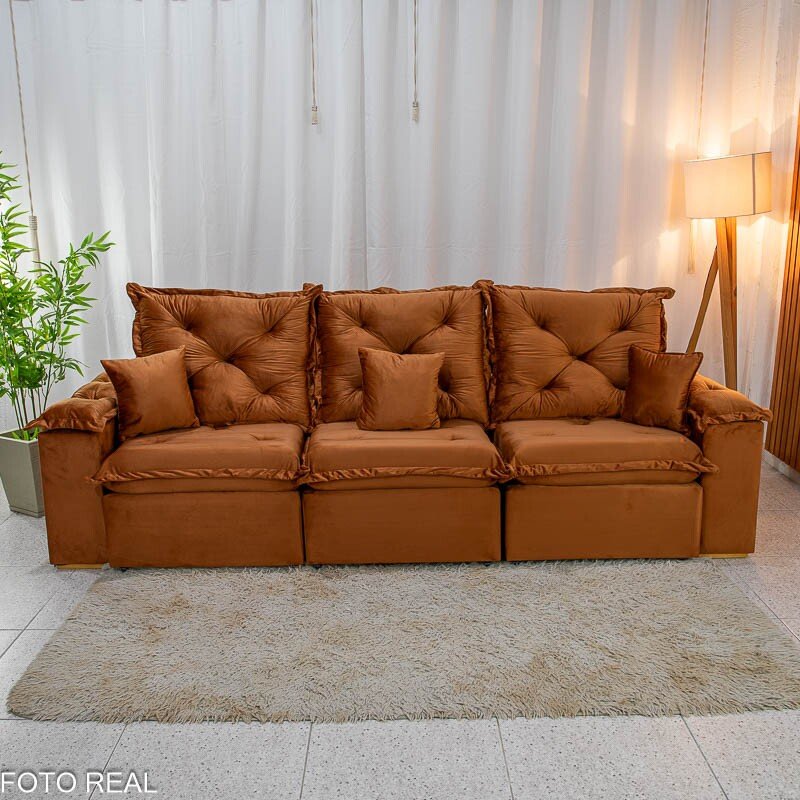 Sofá Retrátil Reclinável Porto Madri 2.70m Veludo Terracota - (SEM ALMOFADAS DECORATIVAS) - Imagem 3