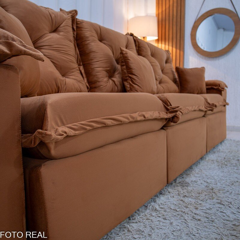 Sofá Retrátil Reclinável Porto Madri 2.70m Veludo Terracota - (SEM ALMOFADAS DECORATIVAS) - Imagem 4
