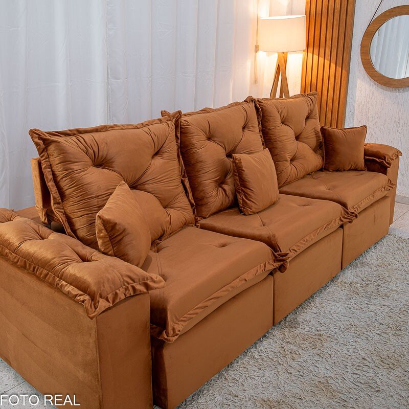 Sofá Retrátil Reclinável Porto Madri 2.70m Veludo Terracota - (SEM ALMOFADAS DECORATIVAS) - Imagem 5