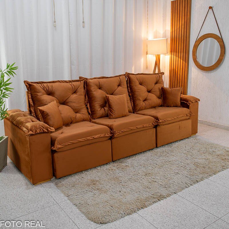 Sofá Retrátil Reclinável Porto Madri 2.70m Veludo Terracota - (SEM ALMOFADAS DECORATIVAS) - Imagem 6