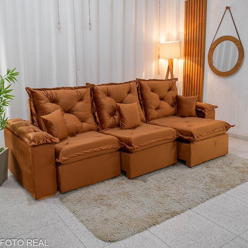 Sofá Retrátil Reclinável Porto Madri 2.70m Veludo Terracota - (SEM ALMOFADAS DECORATIVAS) - Imagem 7