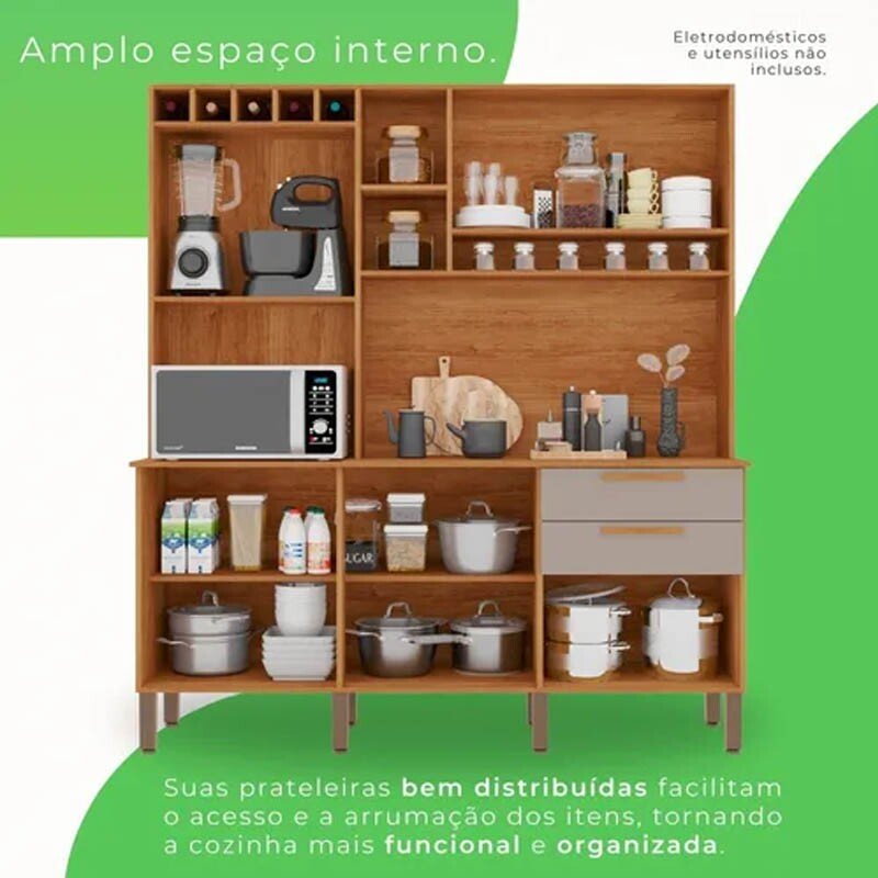 Cozinha New Topázio Cinamomo/Off 6 Portas 2 Gavetas Larg. 1.65m - Sallêto - Imagem 2