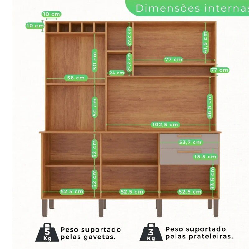 Cozinha New Topázio Cinamomo/Off 6 Portas 2 Gavetas Larg. 1.65m - Sallêto - Imagem 4