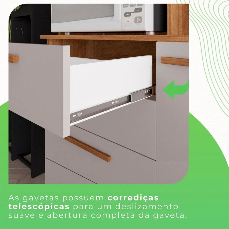 Cozinha New Topázio Cinamomo/Off 6 Portas 2 Gavetas Larg. 1.65m - Sallêto - Imagem 7