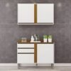 Balcão Pérola Branco/Cinamomo 2 Portas e 2 Gavetas Larg 1.20m + Aéreo Pérola 2 Portas Branco/Cinamomo Larg. 1.20m - Sallêto