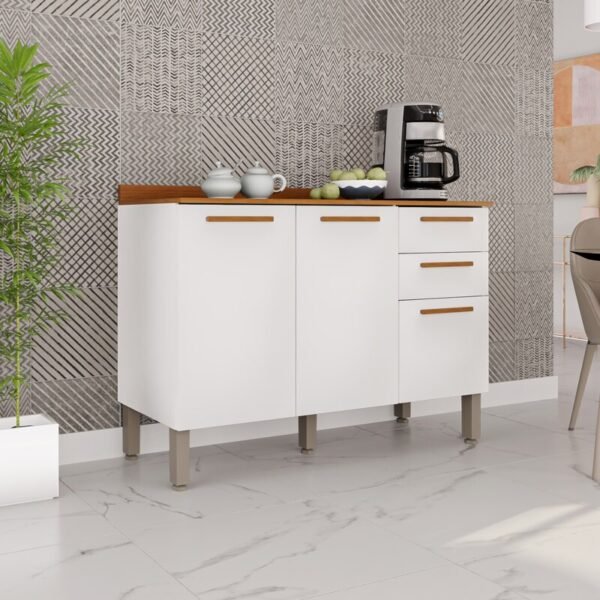 Balcão para Cozinha New Valência Branco/Cinamomo 3 Portas 2 Gavetas Larg. 1.20m - Sallêto