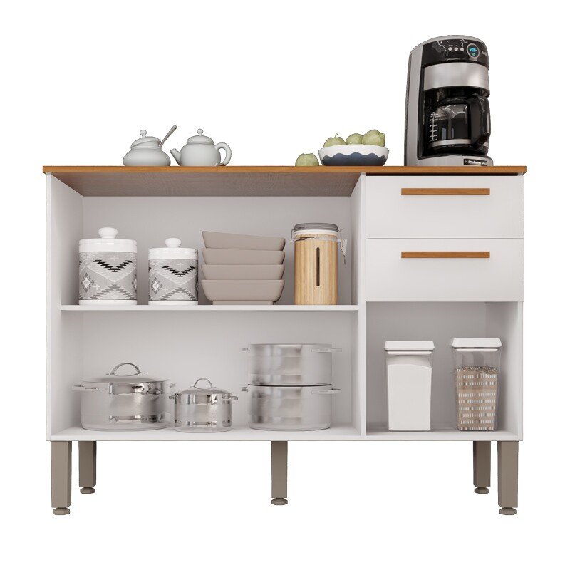 Balcão para Cozinha New Valência Branco/Cinamomo 3 Portas 2 Gavetas Larg. 1.20m - Sallêto - Imagem 2