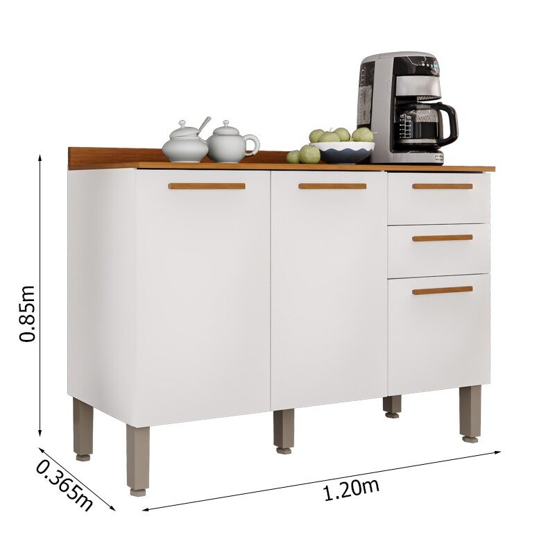 Balcão para Cozinha New Valência Branco/Cinamomo 3 Portas 2 Gavetas Larg. 1.20m - Sallêto - Imagem 3