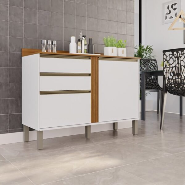 Balcão Cozinha Pérola Branco/Cinamomo 2 Portas 2 Gavetas Larg. 1.20m - Sallêto