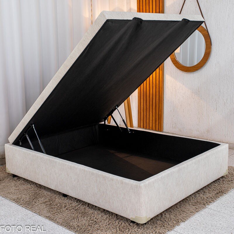Base Box Baú Casal Prime Confort Korino Linho Palha Blindado 138x188x45 - Issacar