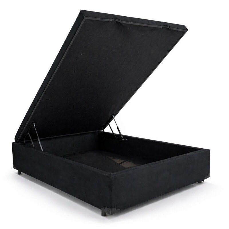 Base Box Baú Casal Prime Confort Sued Preto Blindado 138x188x45 - Issacar - Imagem 2