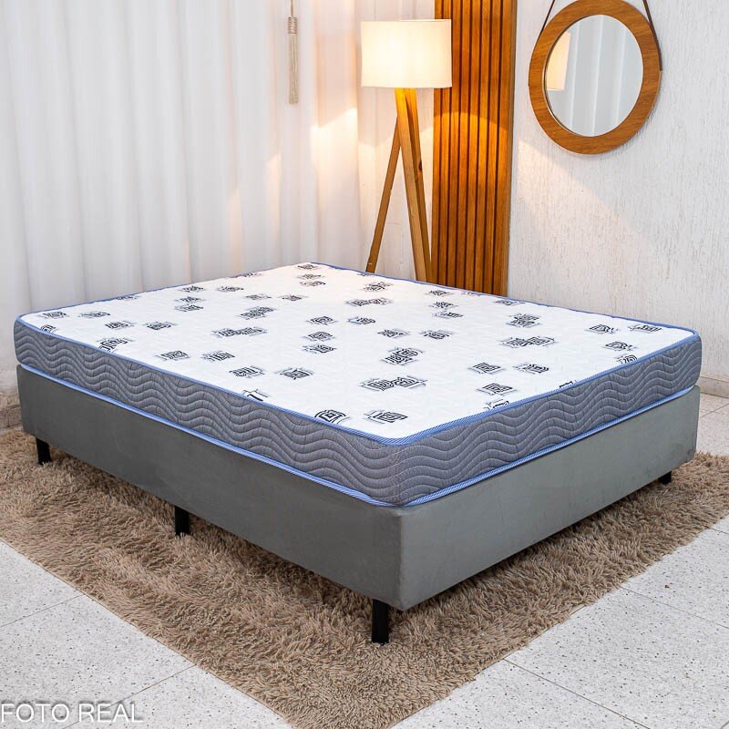 Box Casal Sued Cinza Ortobel + Colchão Casal Light 100% Espuma D33 Selado 138x188x54 - Ortobom | Suporta até 260kg - Imagem 3