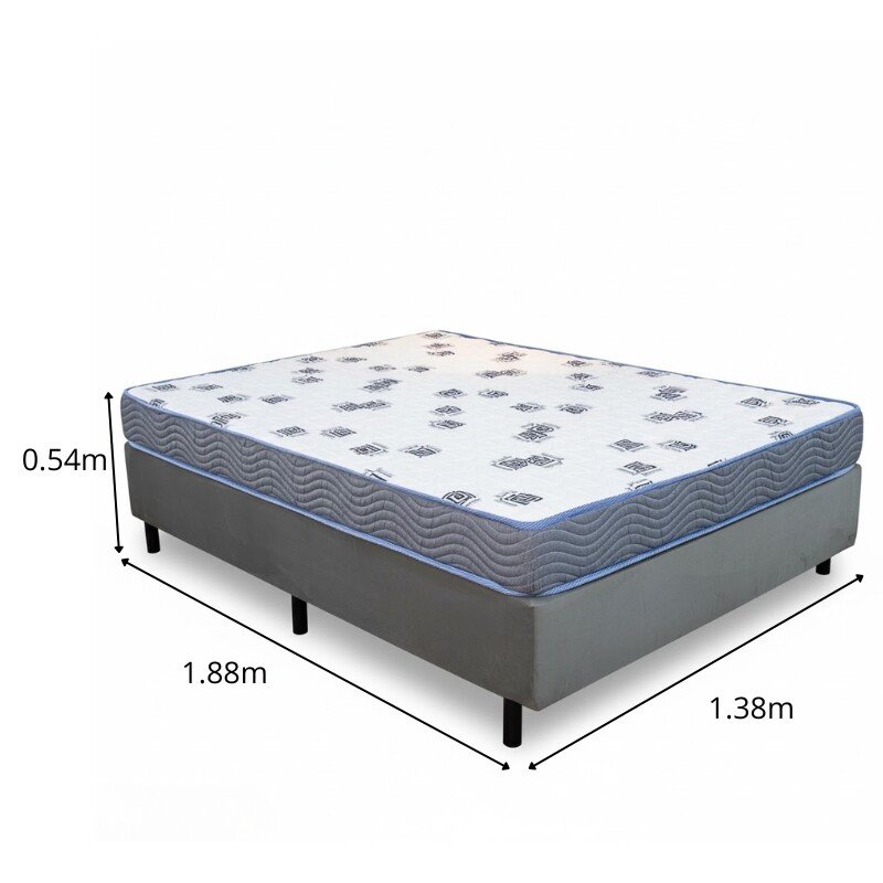 Box Casal Sued Cinza Ortobel + Colchão Casal Light 100% Espuma D33 Selado 138x188x54 - Ortobom | Suporta até 260kg - Imagem 2
