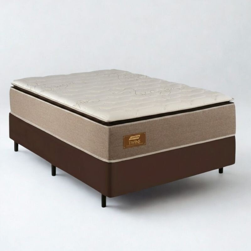 Box Casal Sued Marrom Ortobel + Colchão Casal Twins 138x188x71 Molas BlueWave - Gazin | Suporta até 290kg - Imagem 3
