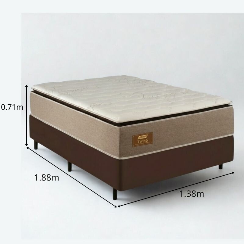 Box Casal Sued Marrom Ortobel + Colchão Casal Twins 138x188x71 Molas BlueWave - Gazin | Suporta até 290kg - Imagem 2