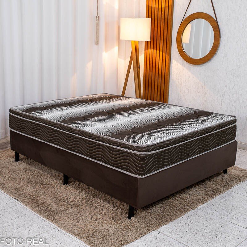 Box Casal Sued Marrom Ortobel + Colchão Casal Ortopédico Light 138x188x62 - Ortobom | Suporta até 260kg - Imagem 3