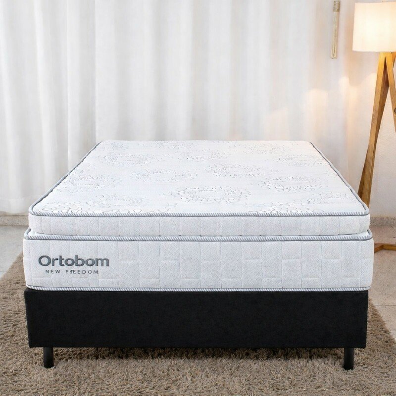 Box Casal Sued Preto Nosso Sonho + Colchão Casal New Freedom 138x188x69 Molas Ensacadas Pocket Espuma Viscoelástica D33 - Ortobom | Suporta até 300kg - Imagem 2