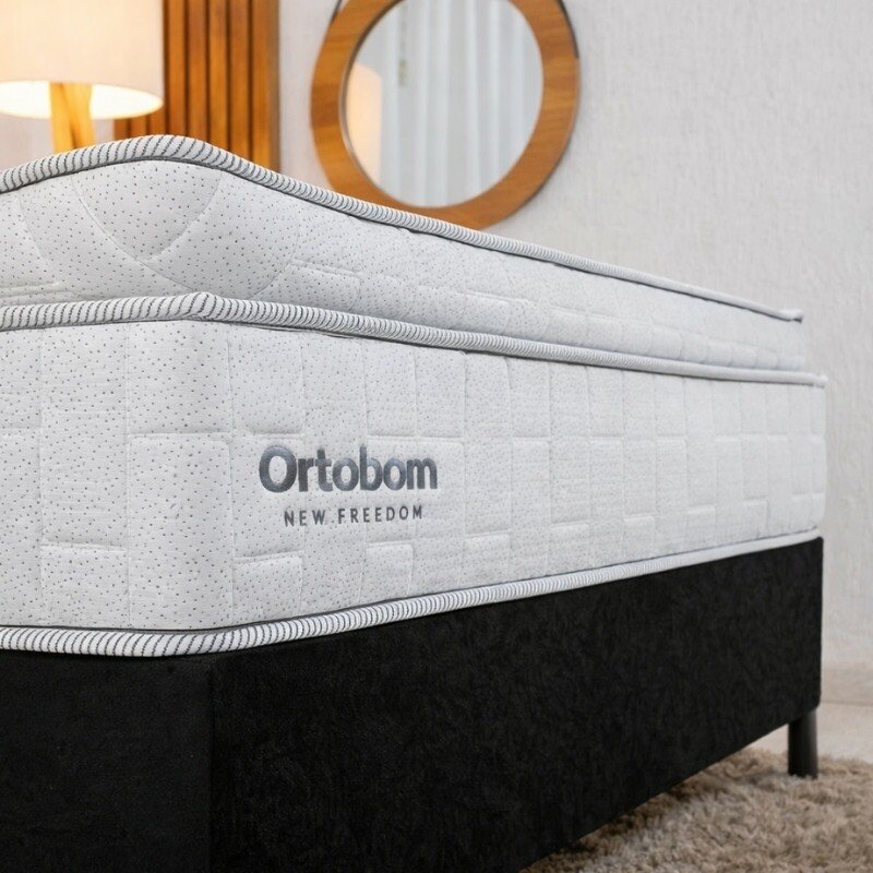 Box Casal Sued Preto Nosso Sonho + Colchão Casal New Freedom 138x188x69 Molas Ensacadas Pocket Espuma Viscoelástica D33 - Ortobom | Suporta até 300kg - Imagem 3