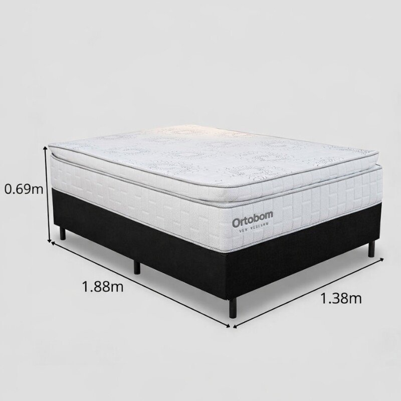 Box Casal Sued Preto Nosso Sonho + Colchão Casal New Freedom 138x188x69 Molas Ensacadas Pocket Espuma Viscoelástica D33 - Ortobom | Suporta até 300kg - Imagem 4