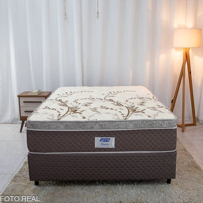 Box Casal Universal Marrom Bordado + Colchão Opala Casal 138x188x72 Molas Ensacadas - Gazin | Suporta até 240kg - Imagem 2
