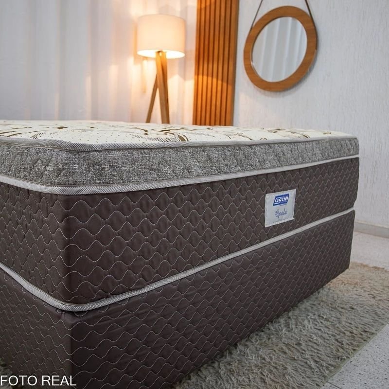 Box Casal Universal Marrom Bordado + Colchão Opala Casal 138x188x72 Molas Ensacadas - Gazin | Suporta até 240kg - Imagem 3