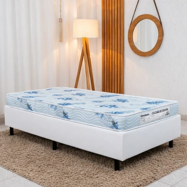 Box Solteiro Korino Branca Ortobel + Colchão Solteiro Dream Soft 100% Espuma D-20 88×188x49 - Ortobom | Suporta até 80kg - Oferta
