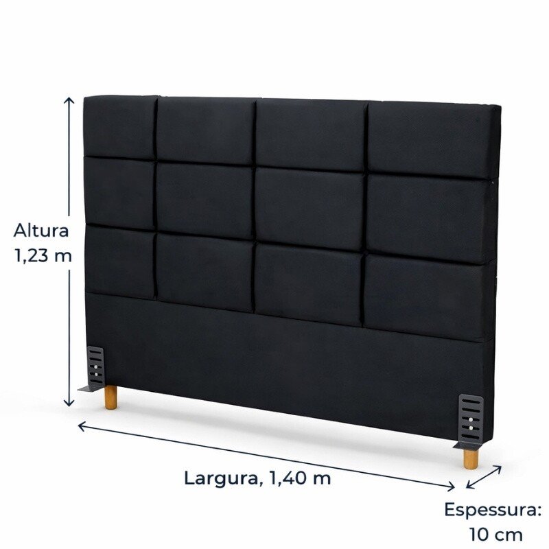 Cabeceira Casal Itália Veludo Preto Larg. 1.40m - Imagem 3
